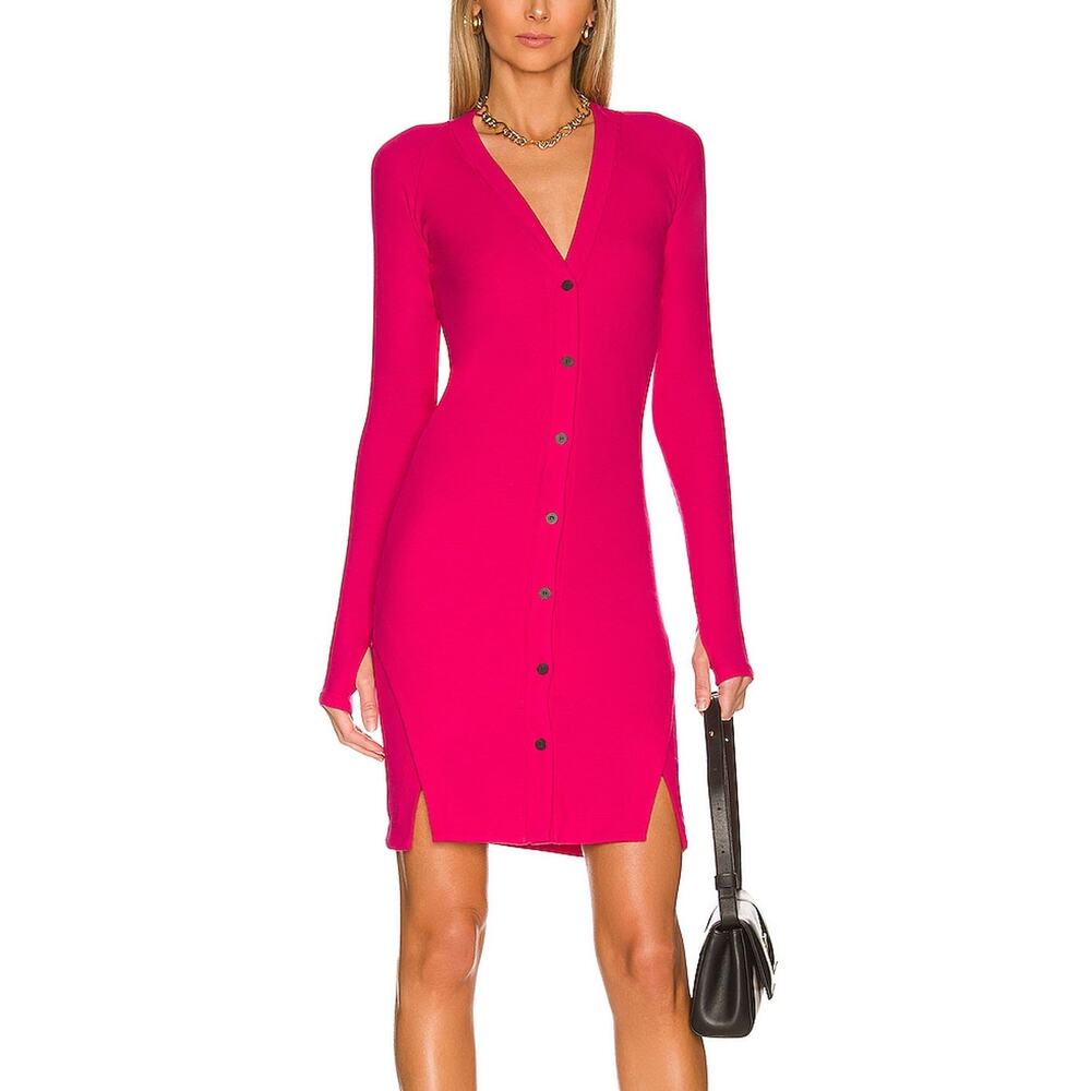 ALIX NYC Virginia Mini Dress Hot Pink Button Up Bodycon Sz M Modern Minimalist